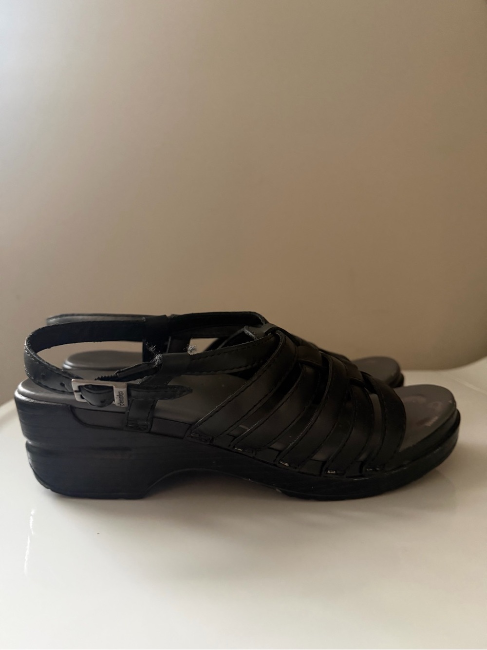 Dansko Black Multi-Strap Slingback Wedge Sandals
